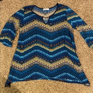 Agenda Size XL Blue Graphic Asymmetrical Tunic